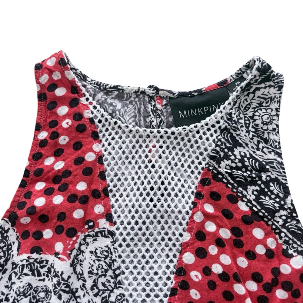 MINKPINK Red, Black Babydoll Patchwork Paisley Fit and Flare Polka Mini Dress XS - Picture 4 of 8